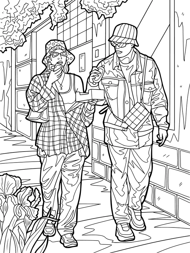Fashionable Man and Woman Strolling on the Street