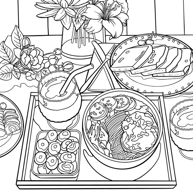 A hearty meal accompanied by flowers