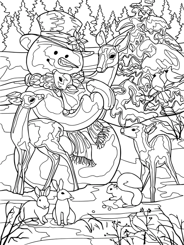 Snowman and Animals' Winter Get - together