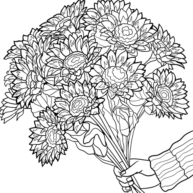 Hand - held bouquet of sunflowers