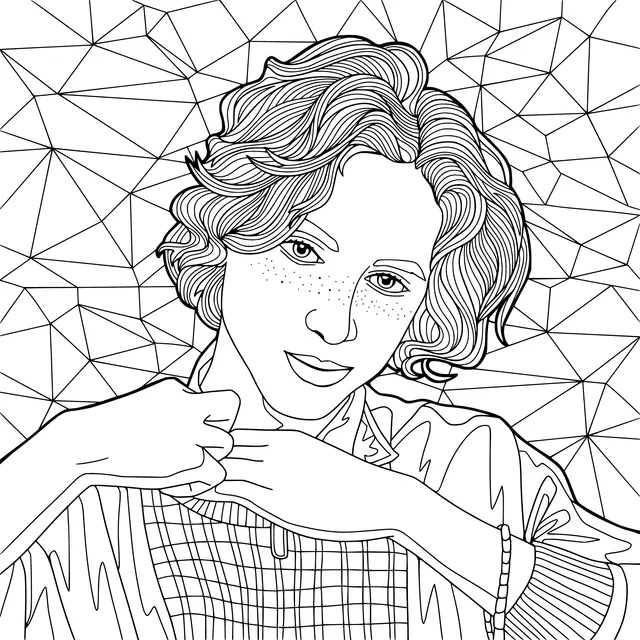 Person in front of a colorful geometric background
