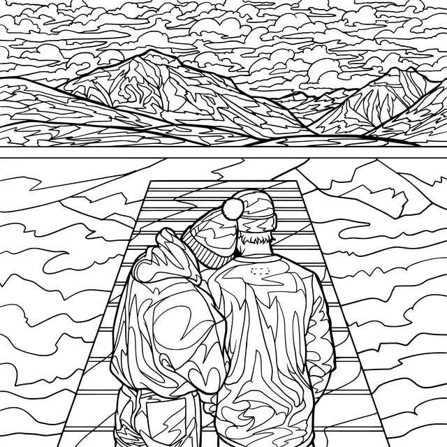 Two people walking amidst mountains and waters