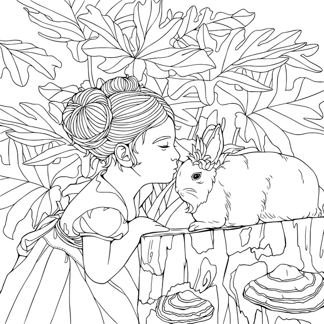 A Girl's Intimate Moment with a White Rabbit