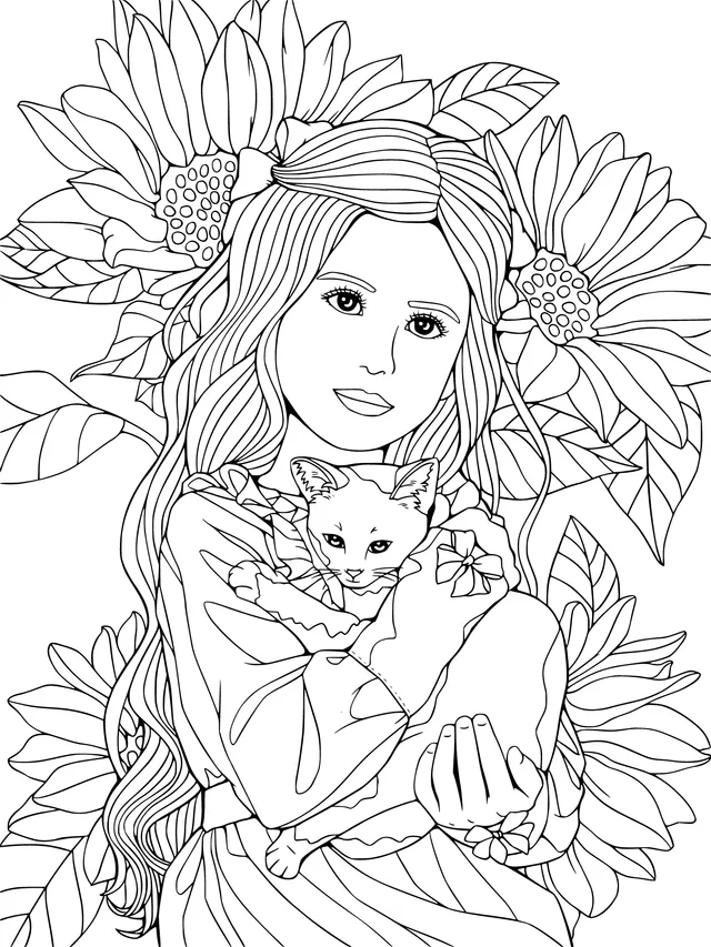 A Maiden with a Cat among Flowers