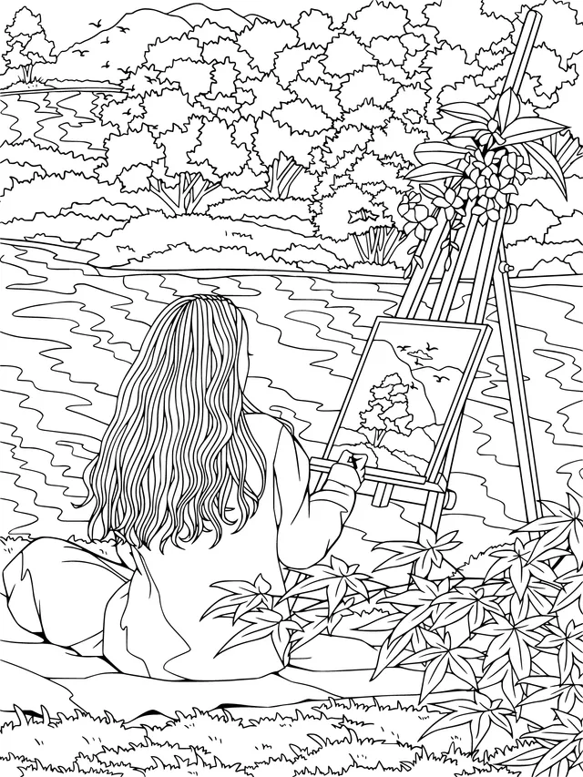 Sketching by the Lake in Autumn