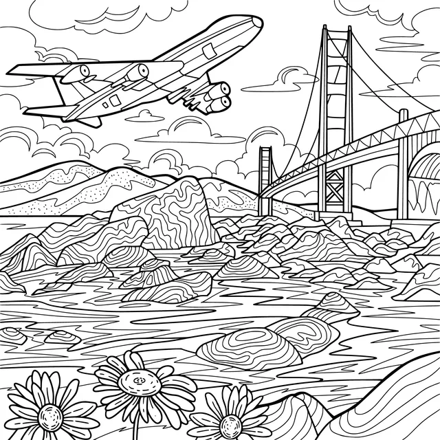 Airplane Flying Over the Golden Gate Bridge