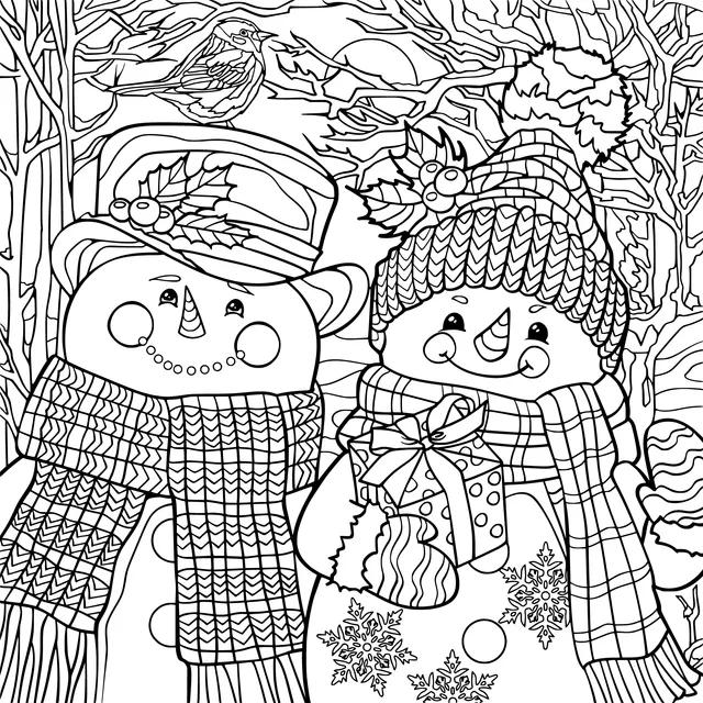 Snowmen in Winter and the Night - time Moon