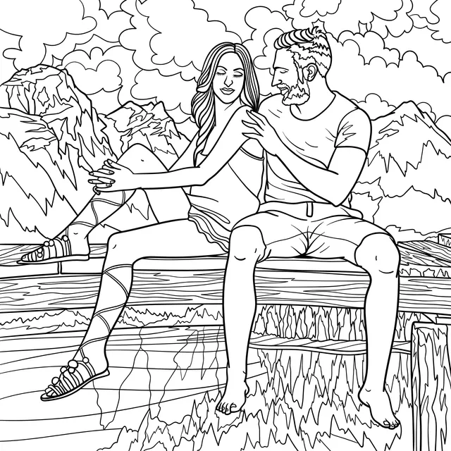 Couple enjoying a cozy moment by the lake