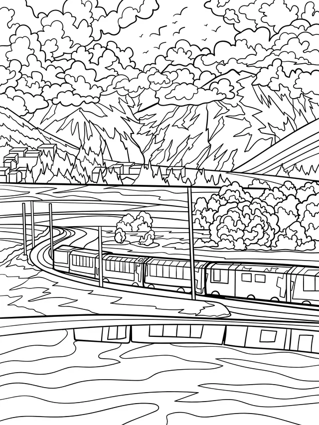 Train running in the mountains