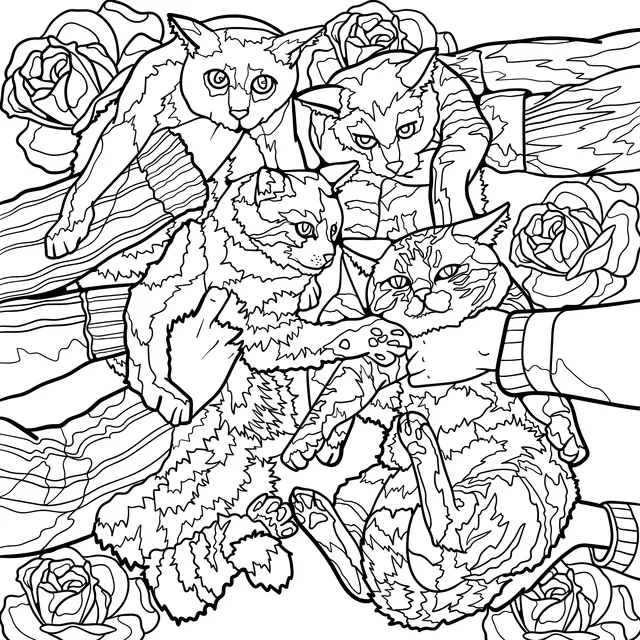 Cats Surrounded by Roses