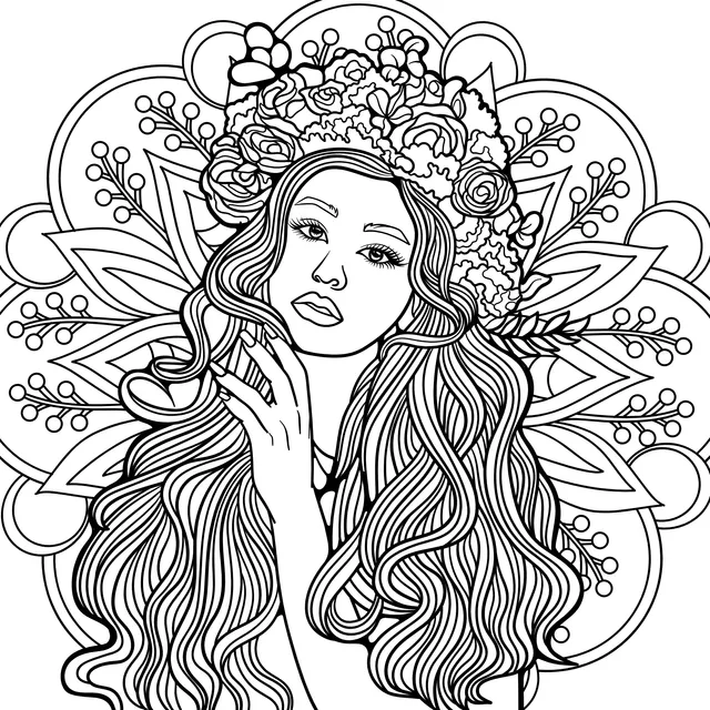 Purple - haired woman with a flower crown