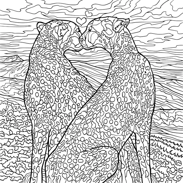 Affectionate Cheetahs at Sunset