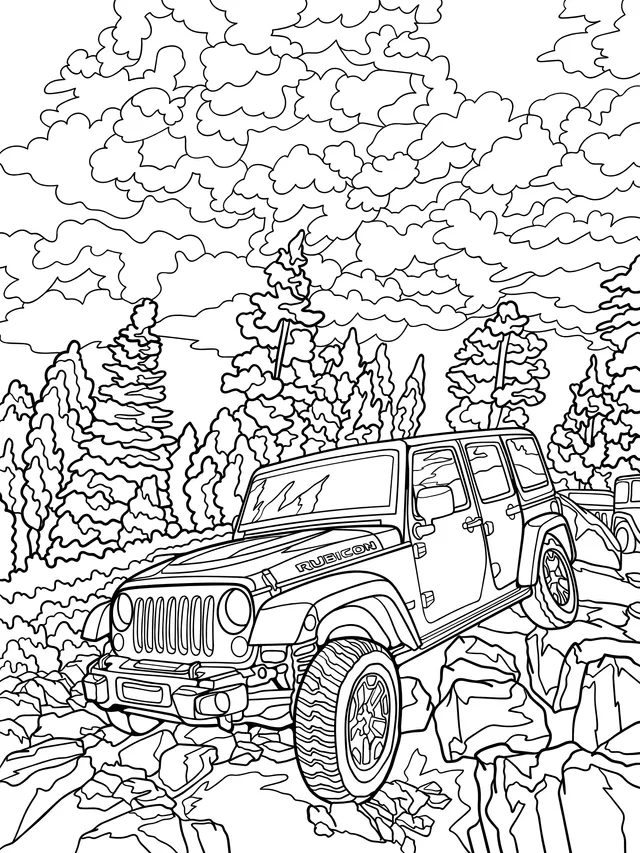 Off - road Jeep in the Mountains and Forests
