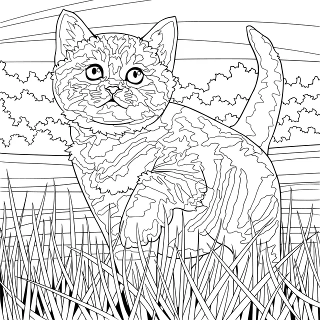 Tabby Cat on the Grass