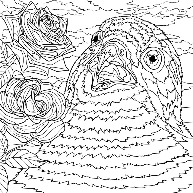 Blue Bird Holding Roses