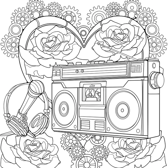Vintage Boombox and Rose Decorations