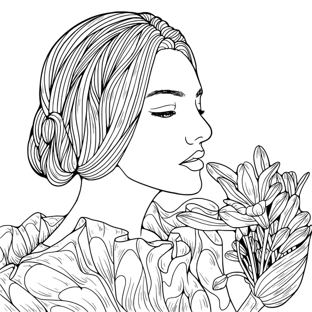 Woman Smelling Flowers