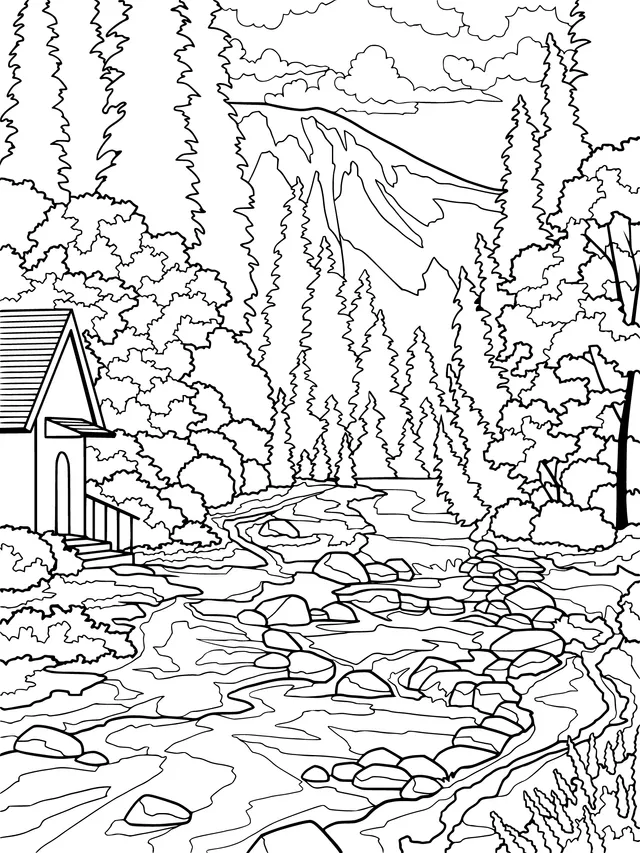 Cottage and Stream in the Mountains