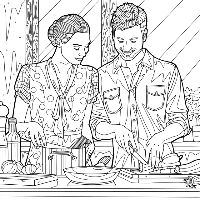 Couple cooking together