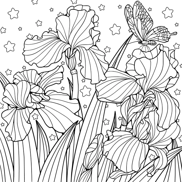 Iris Flowers and Butterfly