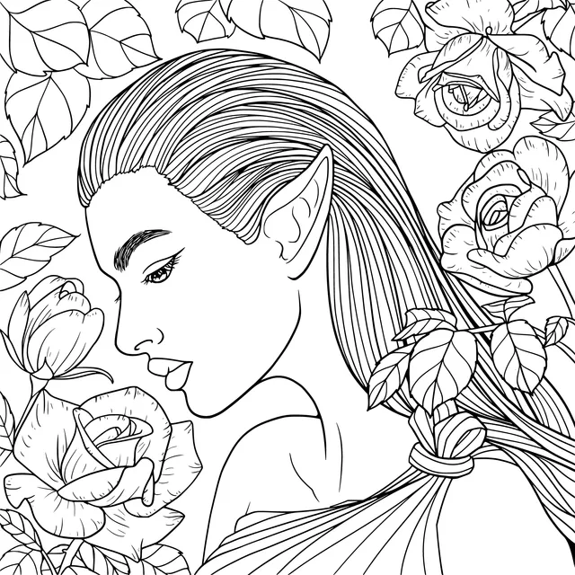 Elf Girl and Blue Roses