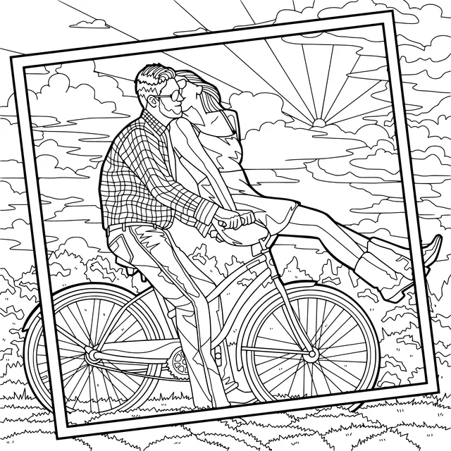 Romantic Moment of a Couple Cycling