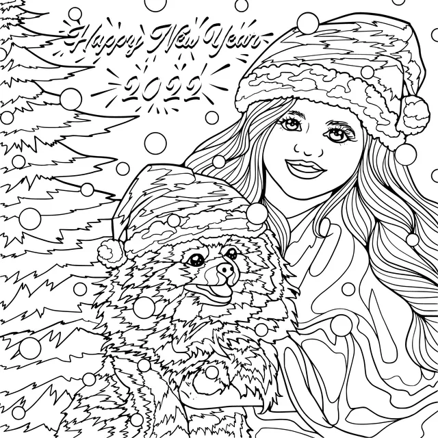 Happy New Year 2022: Girl and Dog