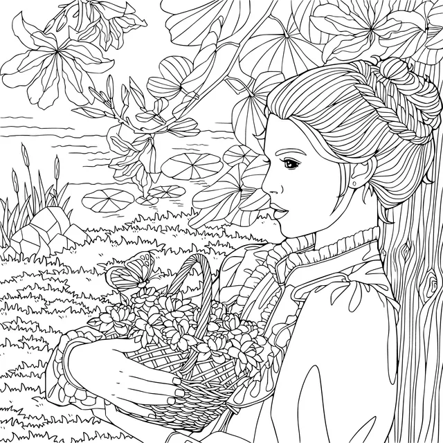 Woman Picking Flowers in the Garden