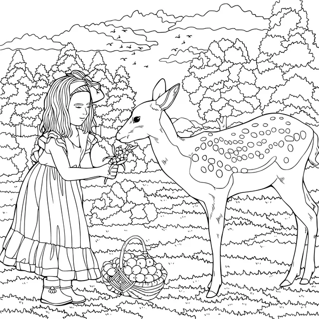 A Girl's Autumn Encounter with a Fawn