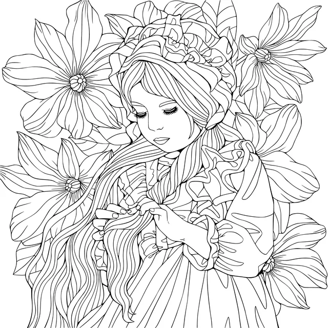 Young Girl in Blue among Flowers
