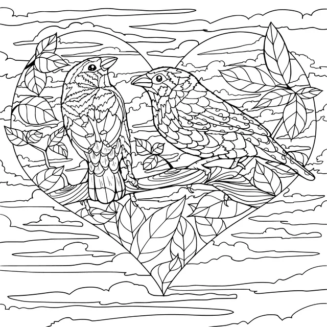 Two Birds in a Heart - shaped Background