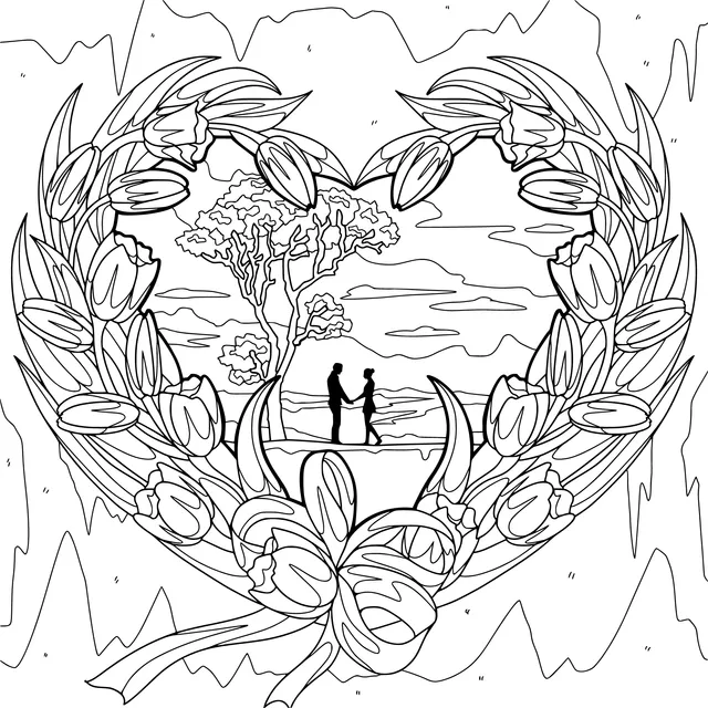 Romantic Sunset Stroll in a Heart - Shaped Wreath