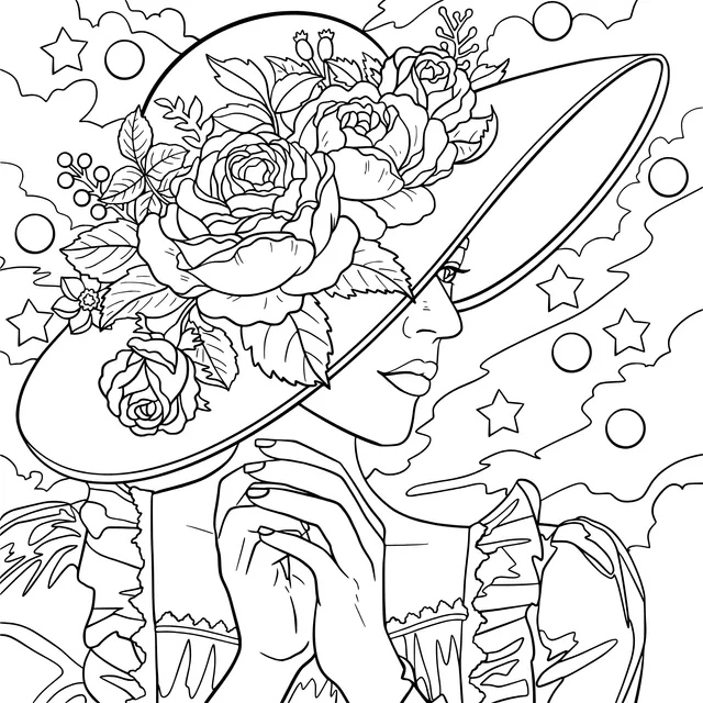 Lady with Flower - adorned Hat