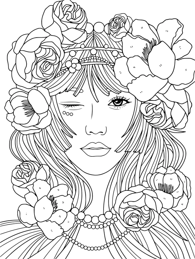 Blue - haired woman with a floral crown