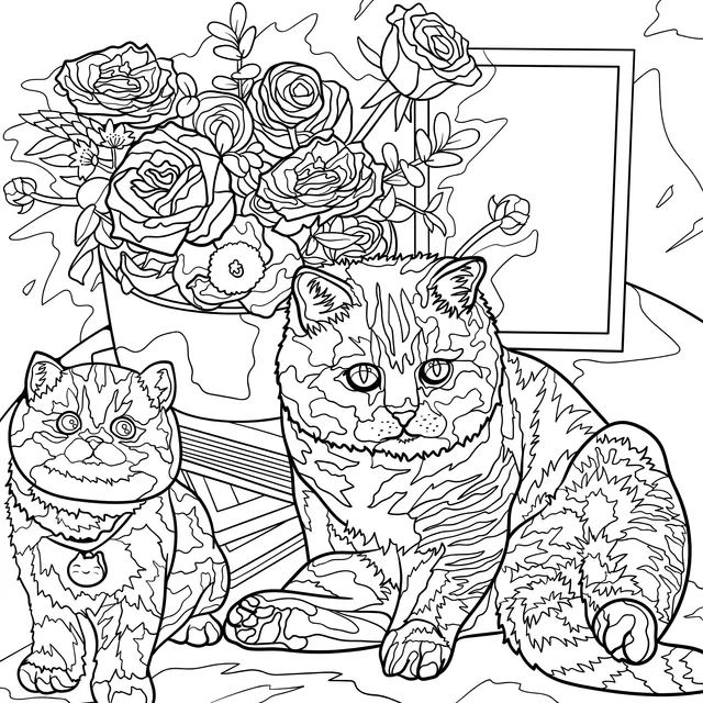 Two Cats and a Bouquet