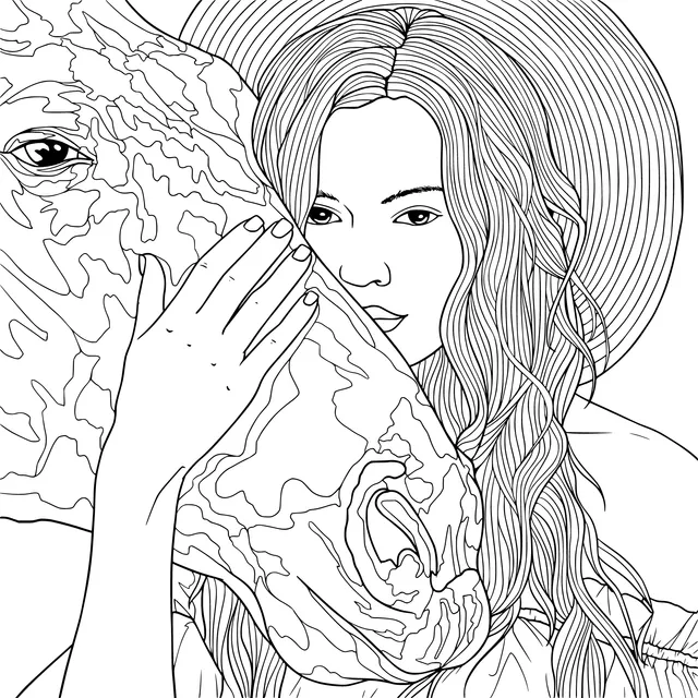 Intimate Moment Between a Girl and a Black Horse