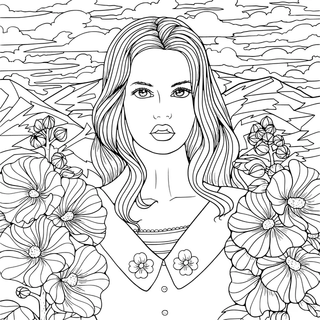 Blonde Woman among Flowers