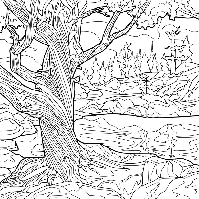 Ancient Tree by the Lakeside Landscape