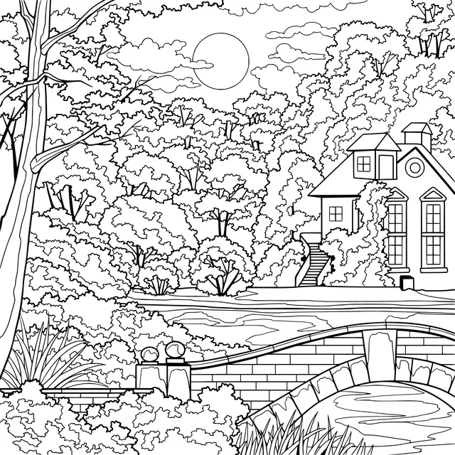 Cottage by the River at Moonlit Night