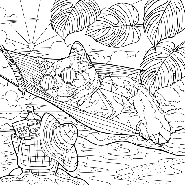 A Cozy Cat on a Beach Hammock