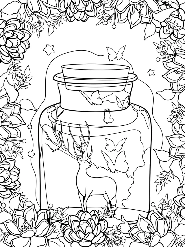 Dreamy White Deer and Butterflies in a Bottle