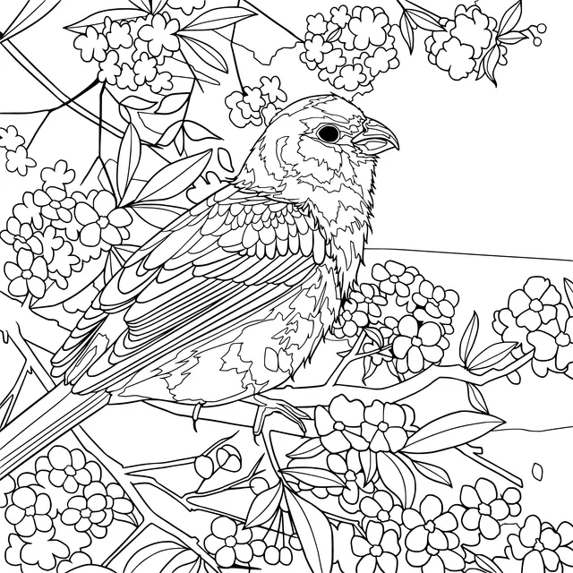 Yellow - feathered Bird on a Flower - laden Branch