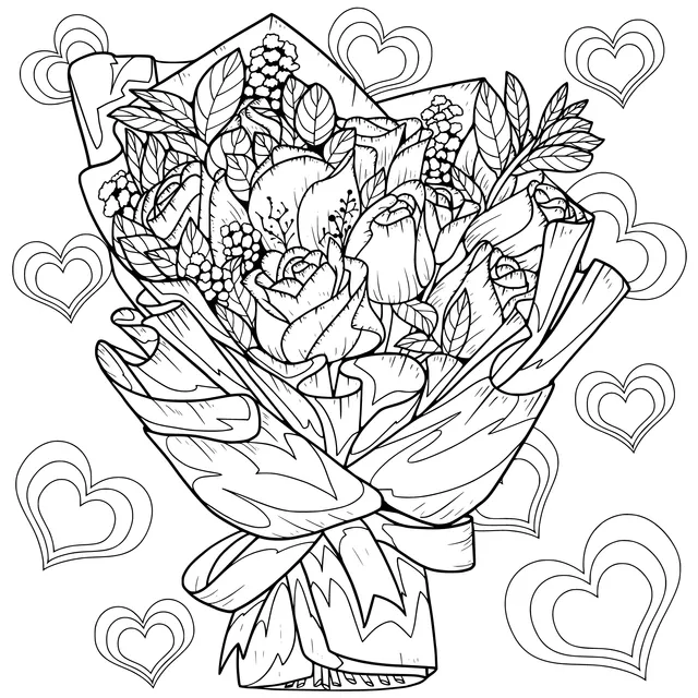 Bouquet Surrounded by Hearts