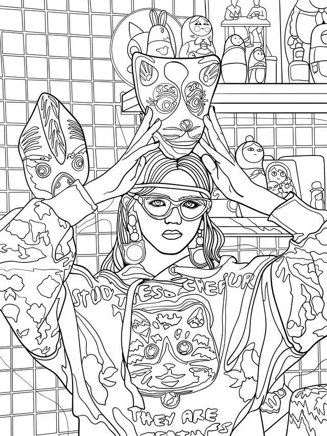 Person playing with a cat - mask while wearing glasses