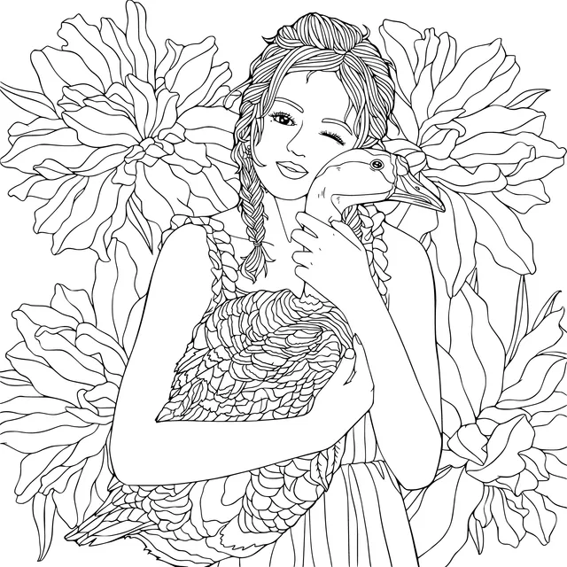 Woman Hugging a Duck