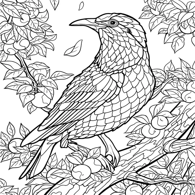 Colorful Bird Perched on a Fruit - laden Branch
