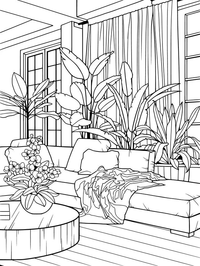 A Cozy Living Room Decorated with Green Plants