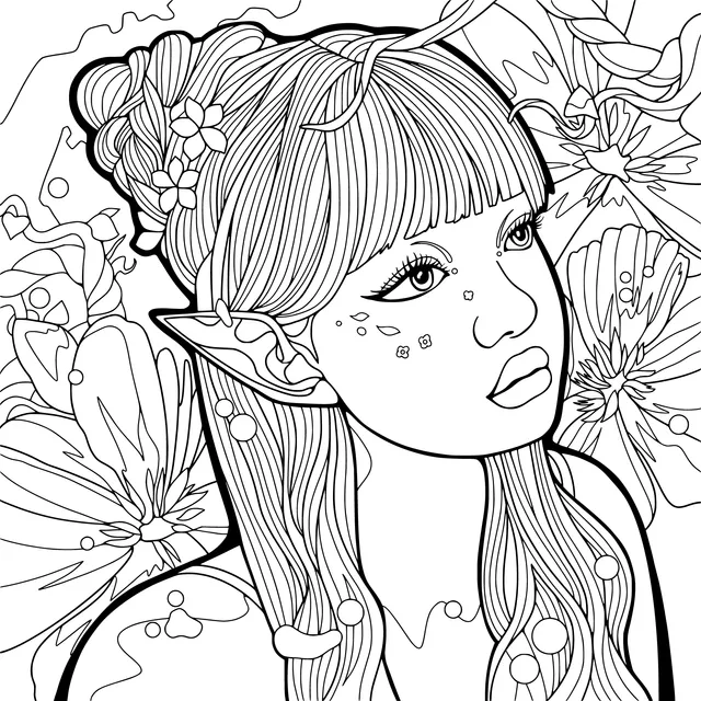 Elf - like Girl among Flowers