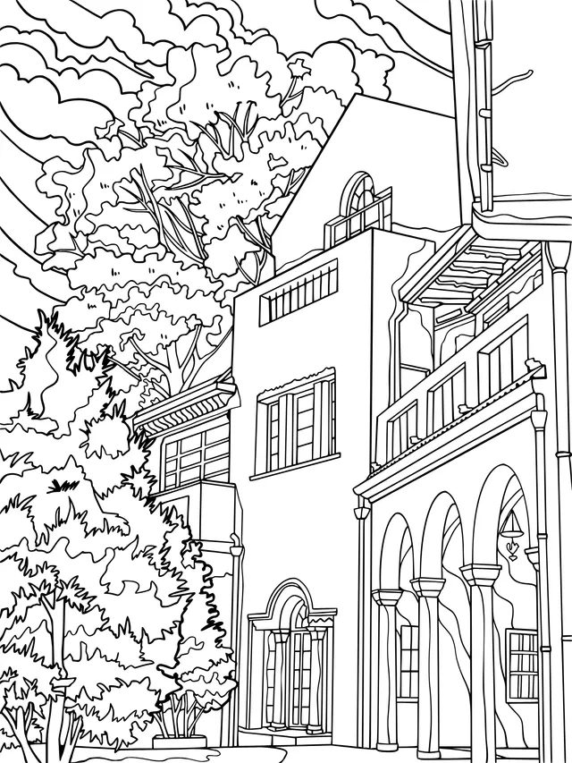 Buildings and Trees in Autumn