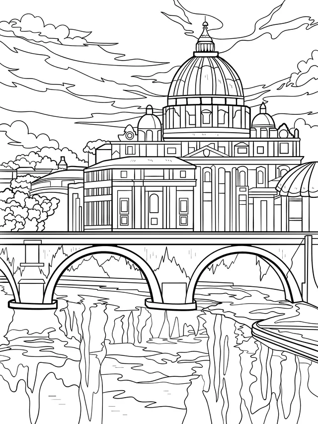 Colorful Building and Bridge Landscape